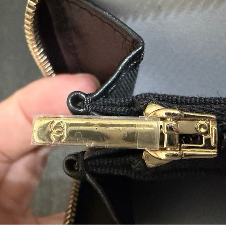 香奈兒Chanel荔枝牛皮閃亮✨Logo加大零錢包-5