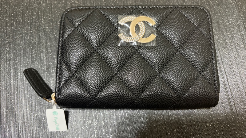 香奈兒Chanel荔枝牛皮閃亮✨Logo加大零錢包-6