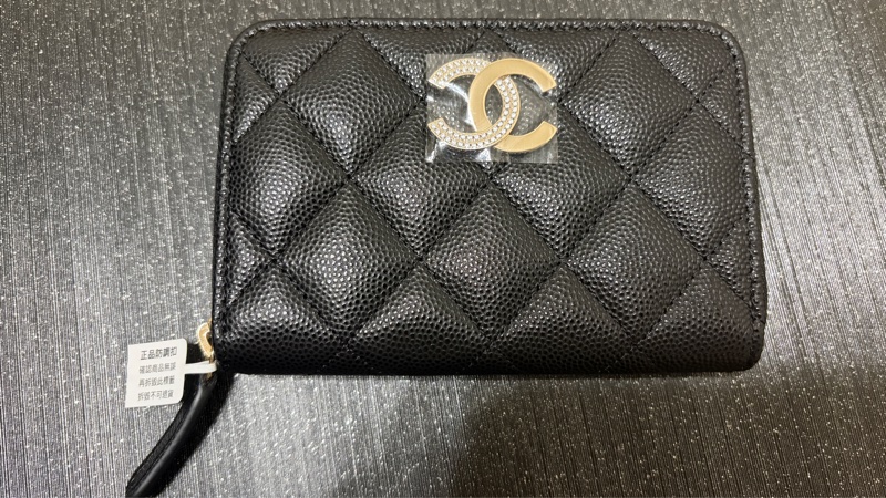 香奈兒Chanel荔枝牛皮閃亮✨Logo加大零錢包-7