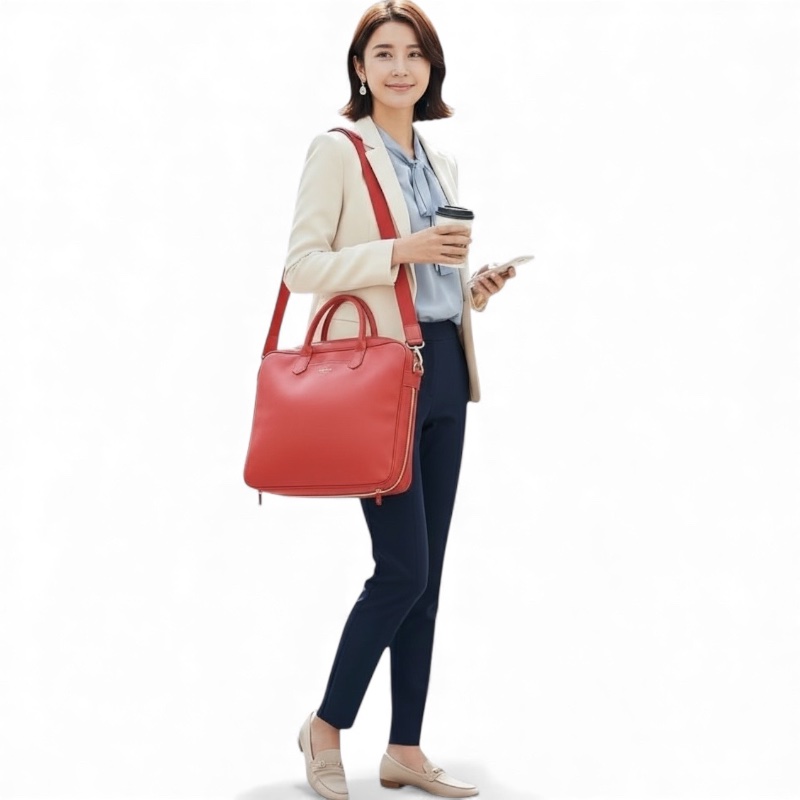 🛍️【Longchamp 橘紅真皮公事包/電腦包】型號1212888313 | 經典停產款 | 法國牛皮 | 底部擴充 | 贈毛球 | 附購證-1