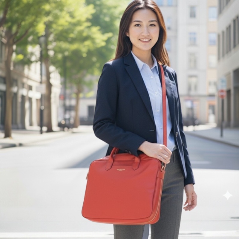 🛍️【Longchamp 橘紅真皮公事包/電腦包】型號1212888313 | 經典停產款 | 法國牛皮 | 底部擴充 | 贈毛球 | 附購證-2