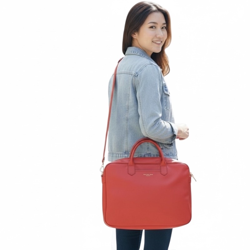 🛍️【Longchamp 橘紅真皮公事包/電腦包】型號1212888313 | 經典停產款 | 法國牛皮 | 底部擴充 | 贈毛球 | 附購證-3