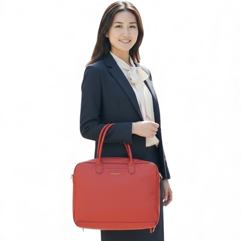 🛍️【Longchamp 橘紅真皮公事包/電腦包】型號1212888313 | 經典停產款 | 法國牛皮 | 底部擴充 | 贈毛球 | 附購證-4