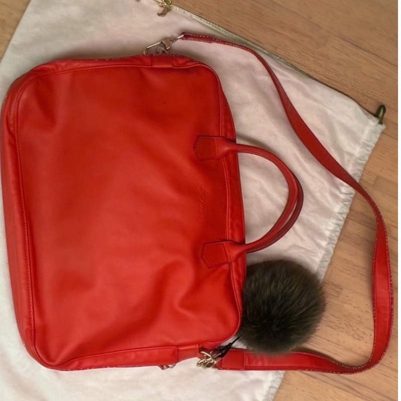 🛍️【Longchamp 橘紅真皮公事包/電腦包】型號1212888313 | 經典停產款 | 法國牛皮 | 底部擴充 | 贈毛球 | 附購證-10