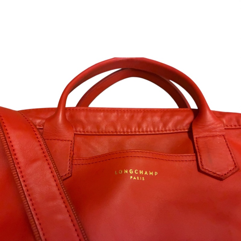 🛍️【Longchamp 橘紅真皮公事包/電腦包】型號1212888313 | 經典停產款 | 法國牛皮 | 底部擴充 | 贈毛球 | 附購證-28