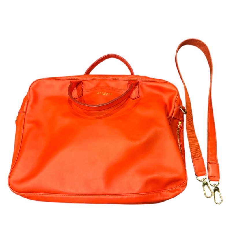 🛍️【Longchamp 橘紅真皮公事包/電腦包】型號1212888313 | 經典停產款 | 法國牛皮 | 底部擴充 | 贈毛球 | 附購證-25