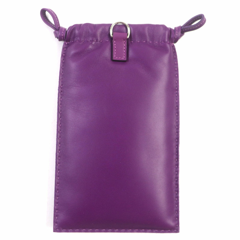 愛馬仕 (HERMES) Pillow Anjou Milo Vous Swift 系列紐帶抽繩皮革手機套，紫色，B 印章，含包裝盒，法國製造，男士款-2