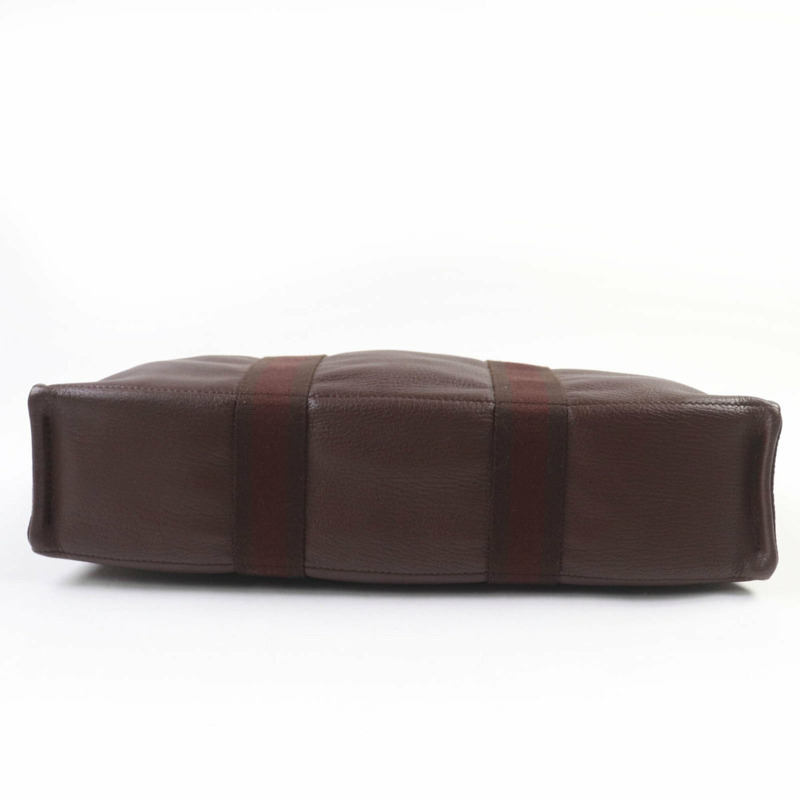 愛馬仕 Four Tou MM 銀色五金 Serie 紐帶半皮帆布手提包 棕色 法國製造 女士-2