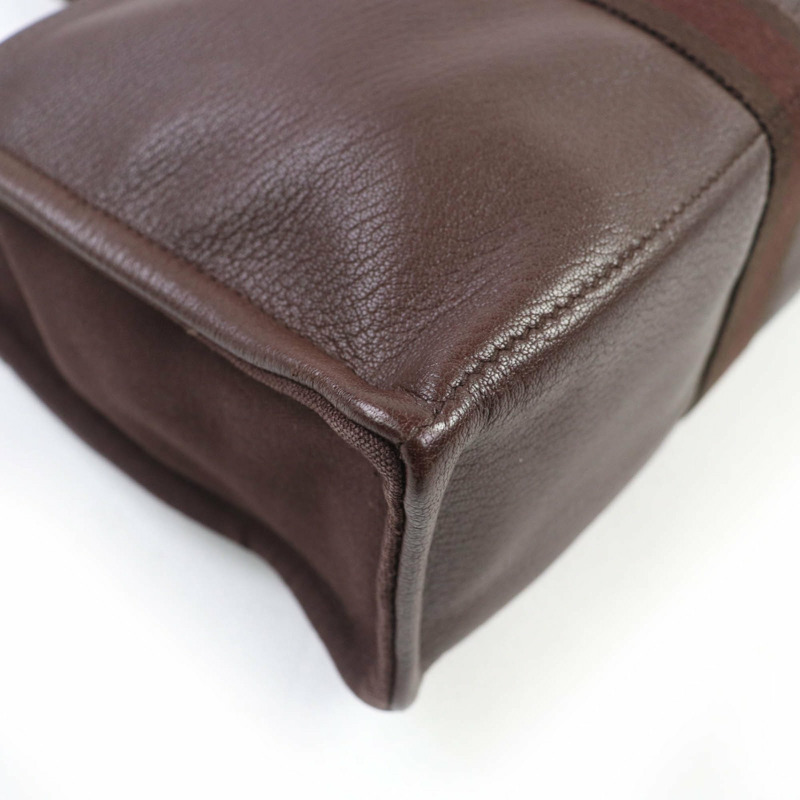 愛馬仕 Four Tou MM 銀色五金 Serie 紐帶半皮帆布手提包 棕色 法國製造 女士-5