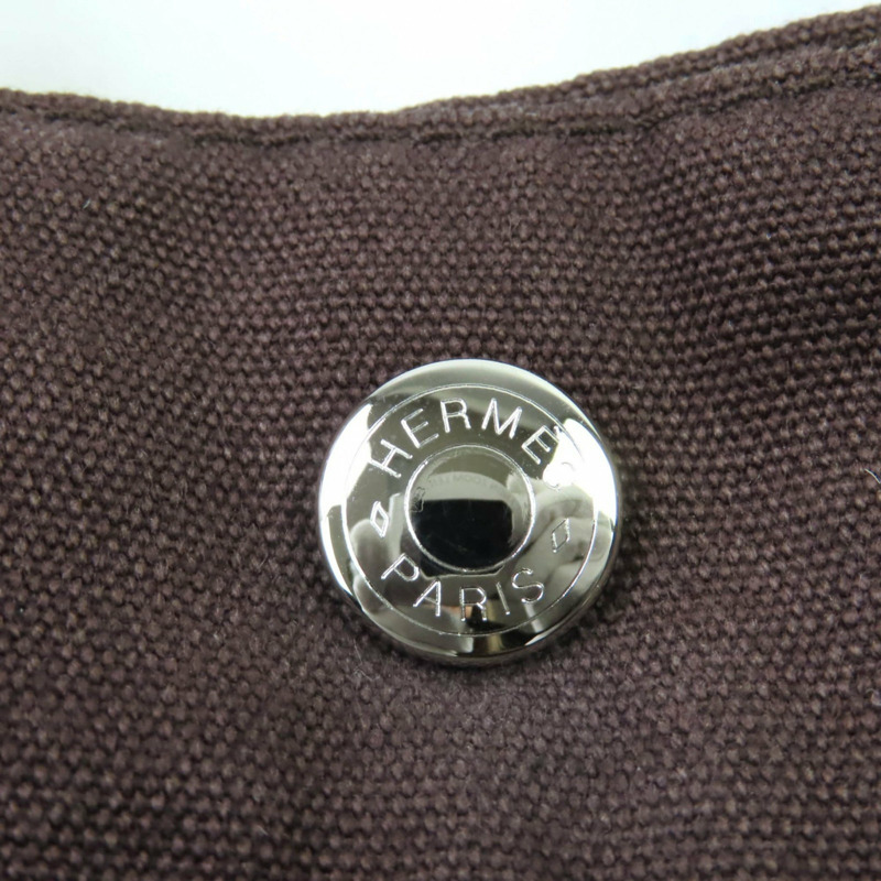 愛馬仕 Four Tou MM 銀色五金 Serie 紐帶半皮帆布手提包 棕色 法國製造 女士-7