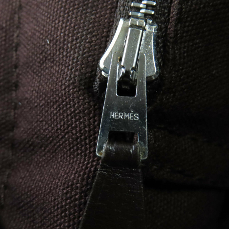 愛馬仕 Four Tou MM 銀色五金 Serie 紐帶半皮帆布手提包 棕色 法國製造 女士-8