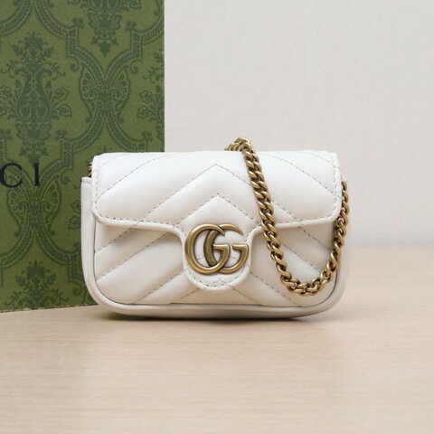 GUCCI 白色牛皮GGMarmont手提包12.5肩背包