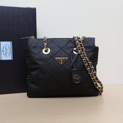 PRADA Chaine再生尼龍托特包黑色尼龍金扣肩背包