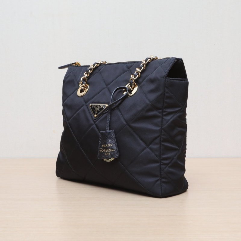 PRADA Chaine再生尼龍托特包黑色尼龍金扣肩背包-3
