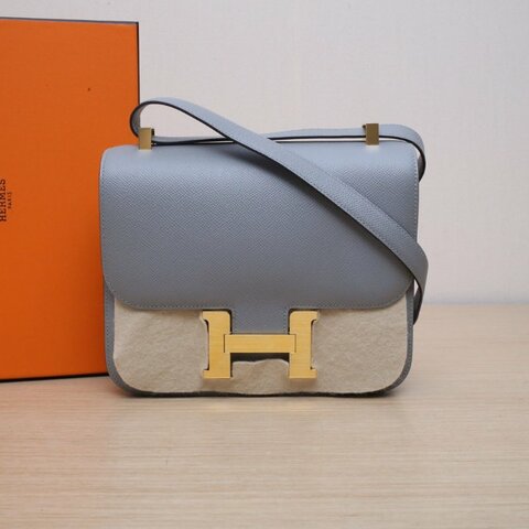 HERMES Constance康康240L積雨雲灰Epsom皮X刻金扣肩背包