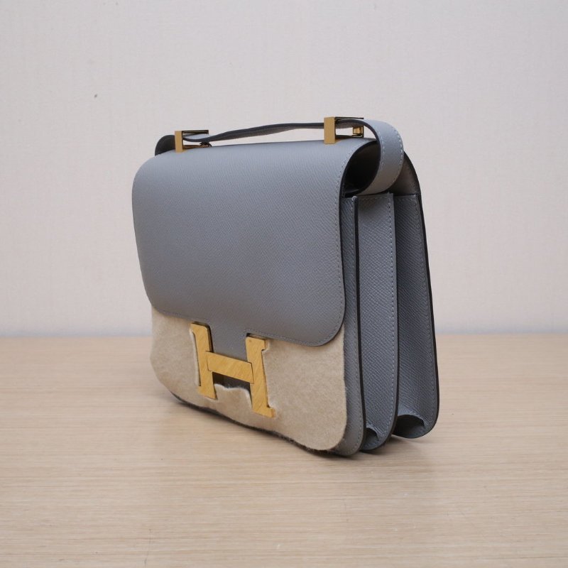 HERMES Constance康康240L積雨雲灰Epsom皮X刻金扣肩背包-4