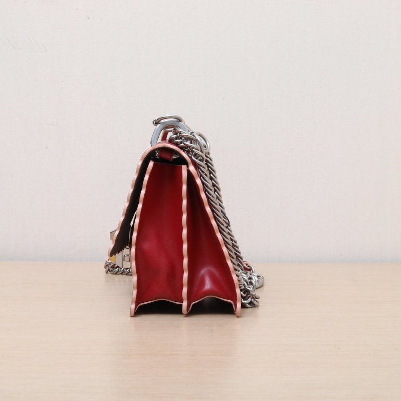 FENDI KANI小號花邊紅色牛皮金銀扣肩背包-2