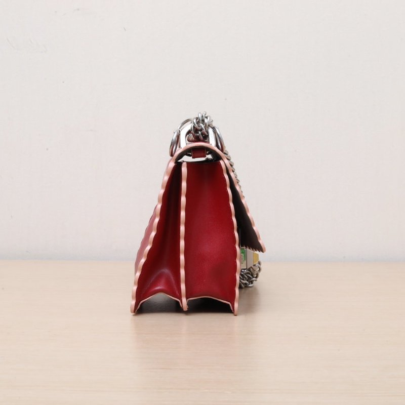 FENDI KANI小號花邊紅色牛皮金銀扣肩背包-3