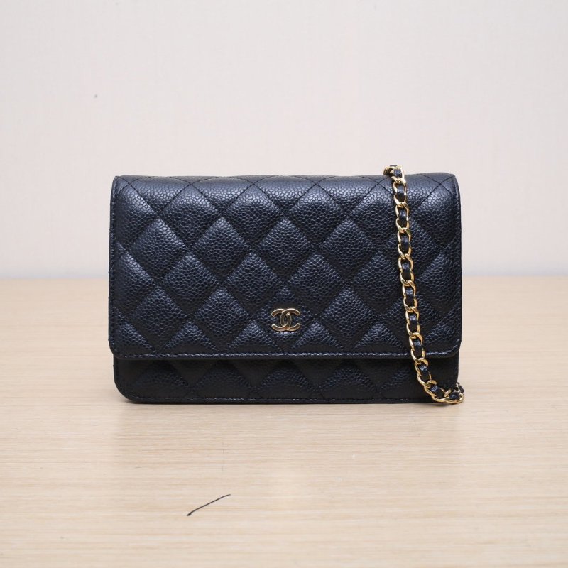 CHANEL CFWOC19黑色荔枝牛皮30開金扣肩背包-1