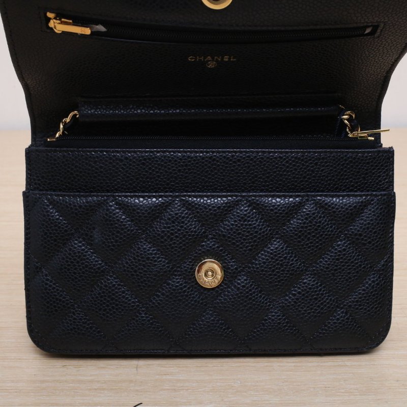 CHANEL CFWOC19黑色荔枝牛皮30開金扣肩背包-2