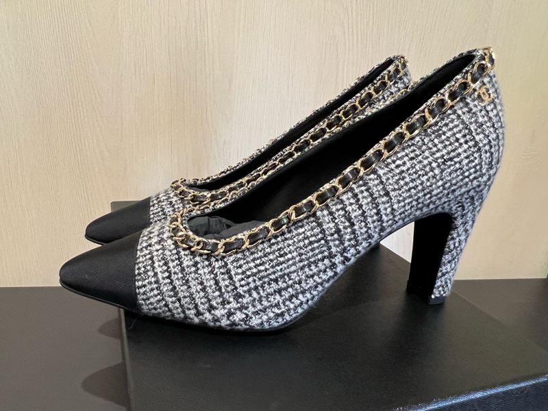 Chanel小香 香奈兒毛呢皮穿鏈氣質跟鞋（全新）-2