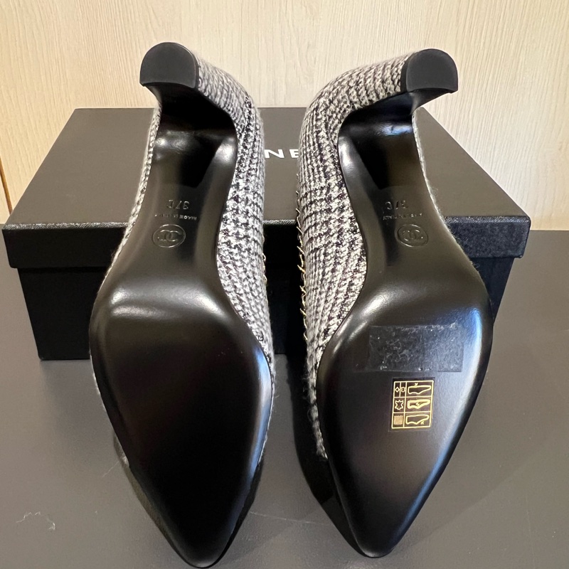 Chanel小香 香奈兒毛呢皮穿鏈氣質跟鞋（全新）-5