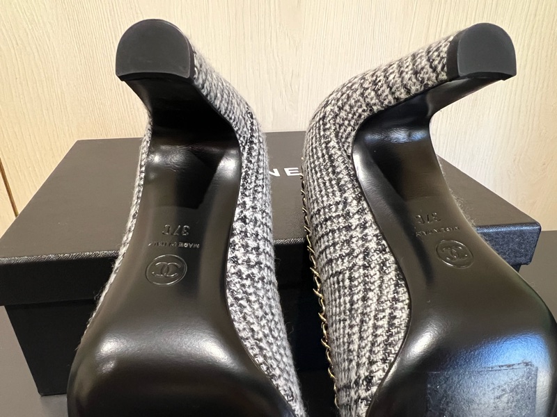 Chanel小香 香奈兒毛呢皮穿鏈氣質跟鞋（全新）-6