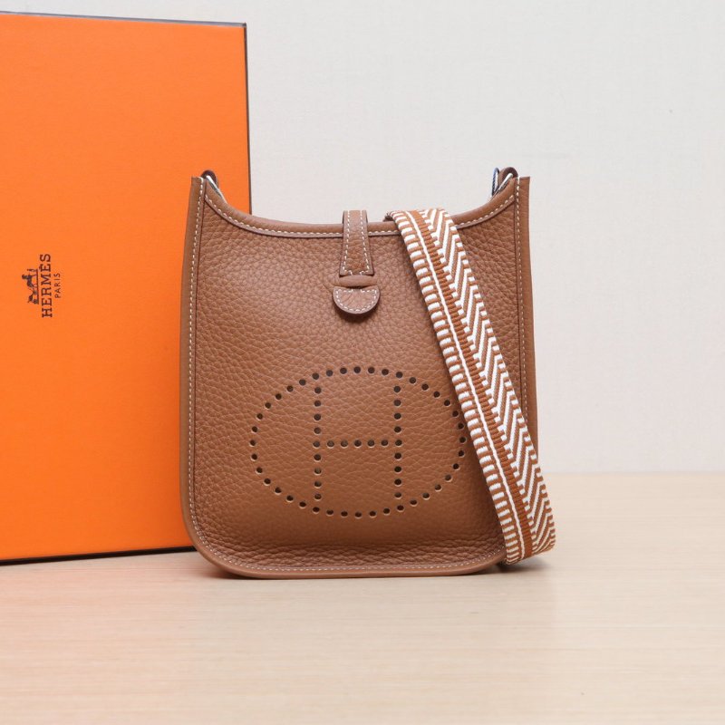 HERMES EvelyneMini1637金棕色TC皮K2025銀扣肩背包-0