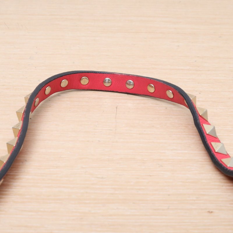 VALENTINO 紅色牛皮淺金扣鉚釘手提托特單肩包小號配可拆卸肩帶肩背包-2