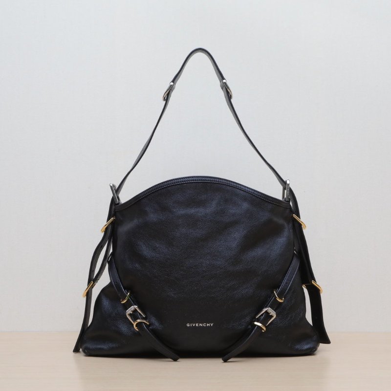 GIVENCHY VOYOU單肩包中號黑色牛皮金銀扣肩背包-0