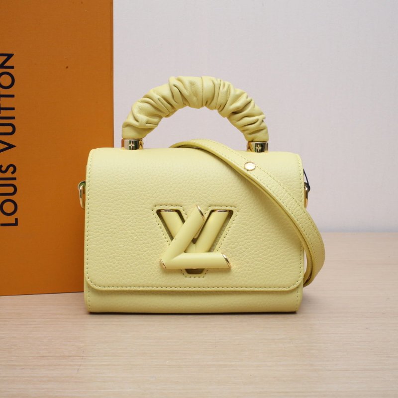 LOUIS VUITTON 黃色牛皮晶片TWISTOneHandle褶皺手提小號18肩背包-0