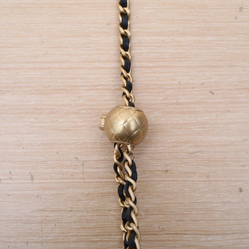 CHANEL 長盒子化妝包帶鏡子16.5黑色羊皮鐳射標金扣金球調節扣肩帶肩背包-2