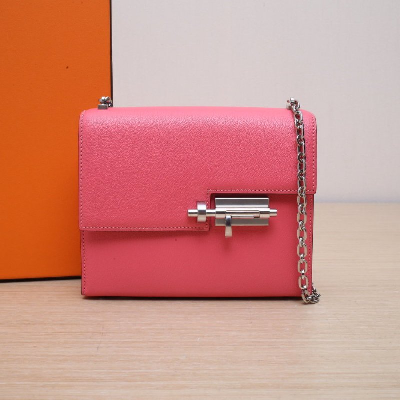HERMES Verrou手槍包插銷包178W新唇膏粉Chevre山羊皮C刻銀扣肩背包-0