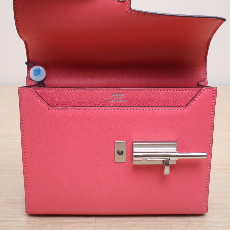 HERMES Verrou手槍包插銷包178W新唇膏粉Chevre山羊皮C刻銀扣肩背包-2