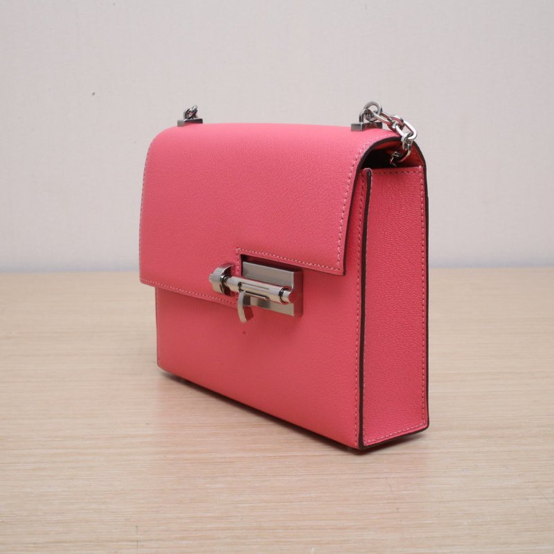 HERMES Verrou手槍包插銷包178W新唇膏粉Chevre山羊皮C刻銀扣肩背包-4