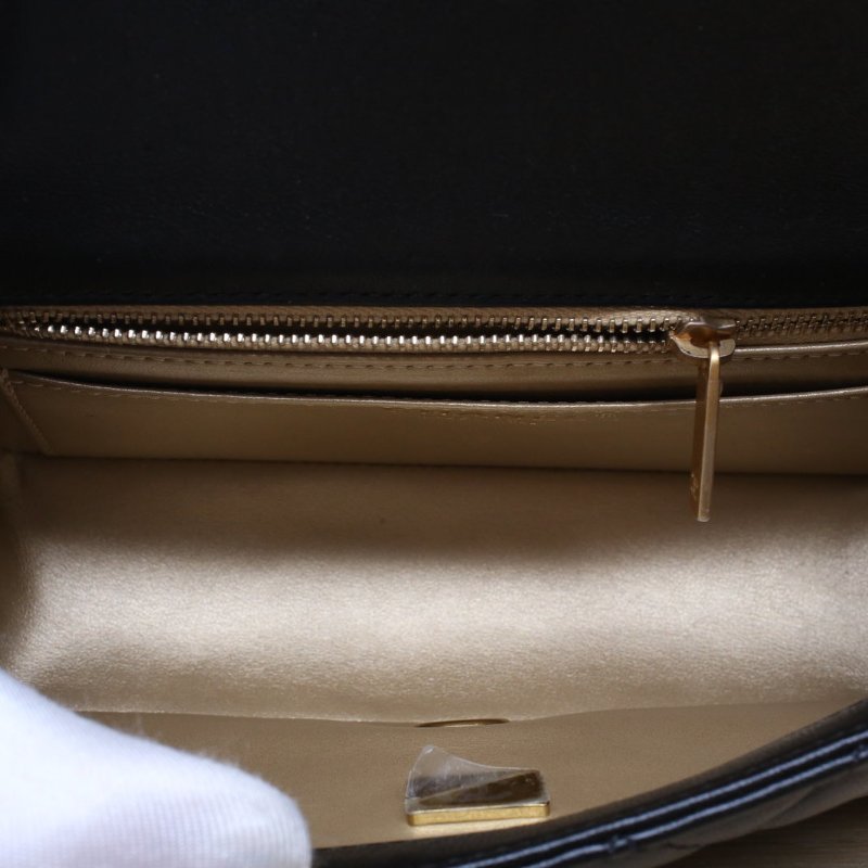 CHANEL CF口蓋包大Mini20黑色羊皮晶片開金扣金球調節扣肩帶肩背包-4