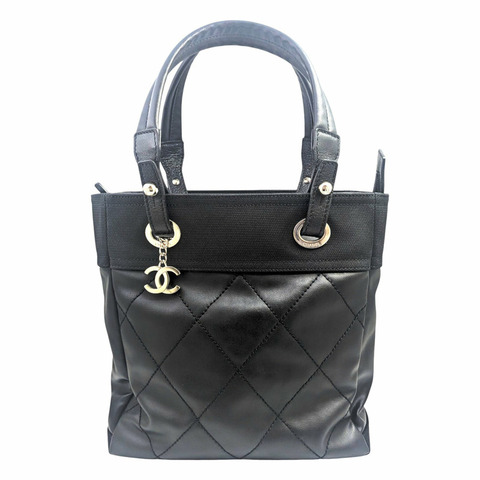 香奈兒 Paris-Biarritz 女士手提包 PM，黑色塗層帆布，13 號，A34208