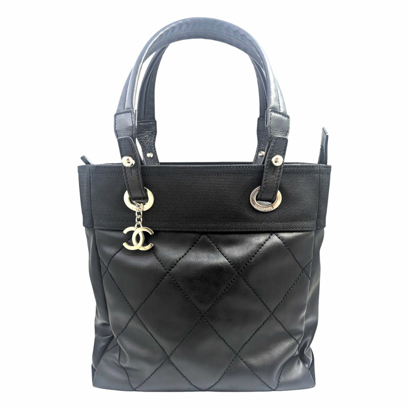 香奈兒 Paris-Biarritz 女士手提包 PM,黑色塗層帆布,13 號,A34208-0