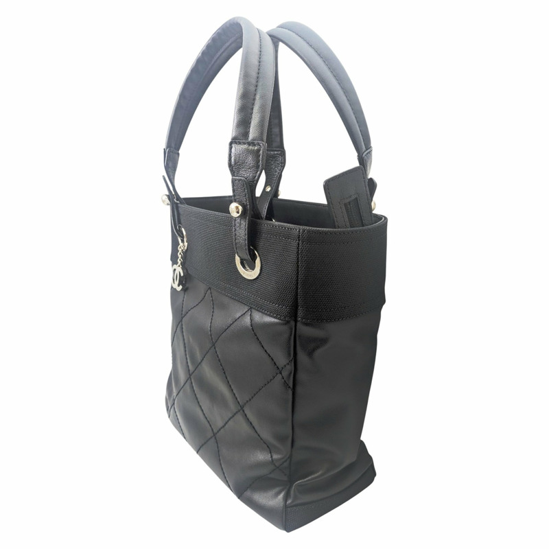 香奈兒 Paris-Biarritz 女士手提包 PM,黑色塗層帆布,13 號,A34208-1