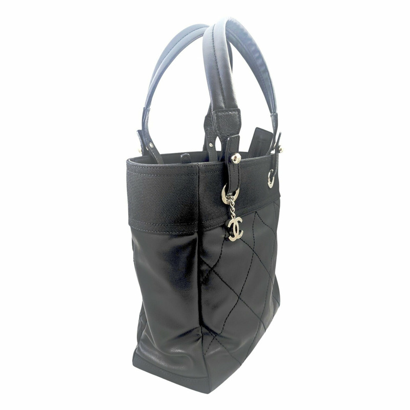 香奈兒 Paris-Biarritz 女士手提包 PM,黑色塗層帆布,13 號,A34208-2