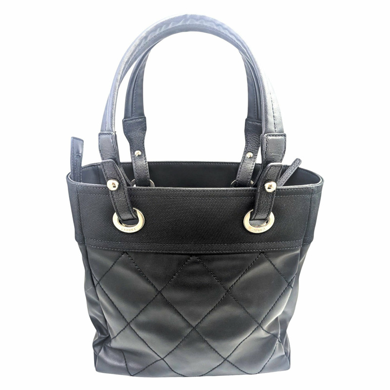 香奈兒 Paris-Biarritz 女士手提包 PM,黑色塗層帆布,13 號,A34208-3