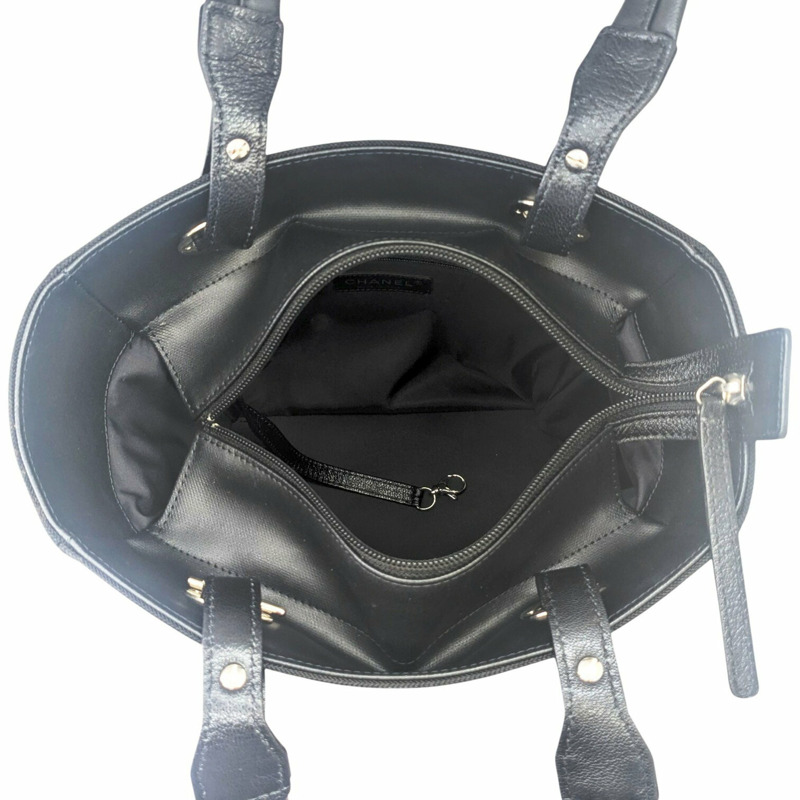 香奈兒 Paris-Biarritz 女士手提包 PM,黑色塗層帆布,13 號,A34208-11