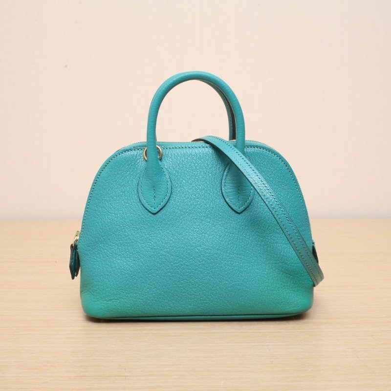 HERMES Bolide保齡球Mini19U1維羅納綠Chevre山羊皮D刻金扣肩背包-1