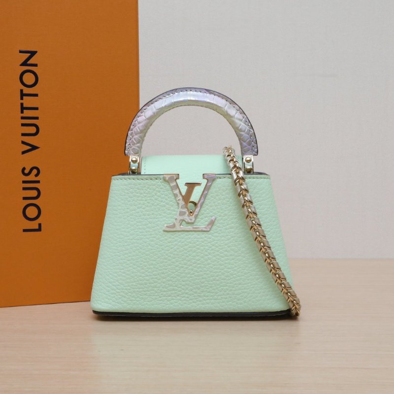 LOUIS VUITTON Capucines超mini16.5拼色牛皮/鱷魚皮鱷魚皮扣晶片肩背包-0