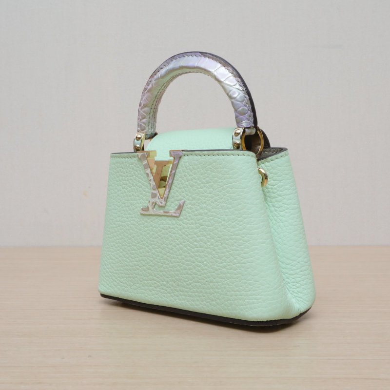 LOUIS VUITTON Capucines超mini16.5拼色牛皮/鱷魚皮鱷魚皮扣晶片肩背包-3