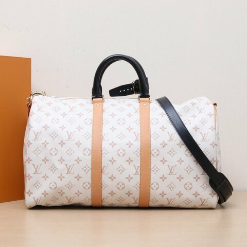 LOUIS VUITTON 米色PVC晶片keepall45沙丘系列肩背包