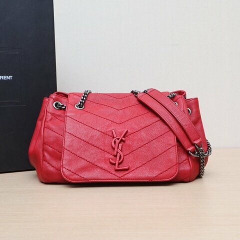 SAINT LAURENT 紅色羊皮銀扣Nolita小號21鏈條包肩背包