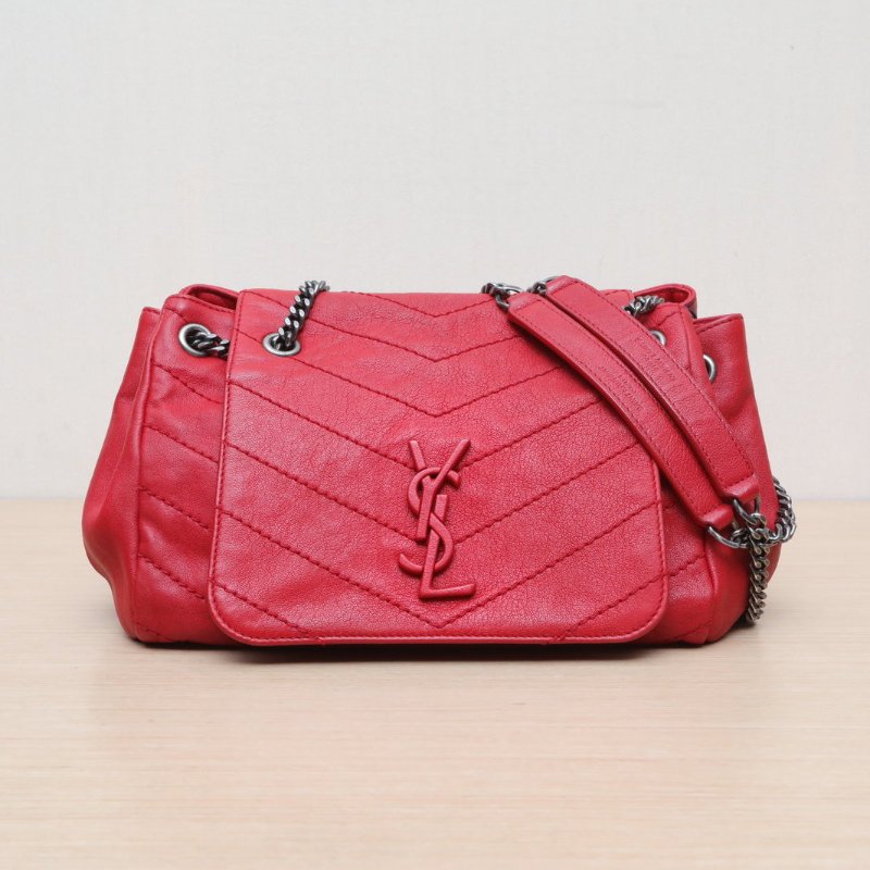 SAINT LAURENT 紅色羊皮銀扣Nolita小號21鏈條包肩背包-1