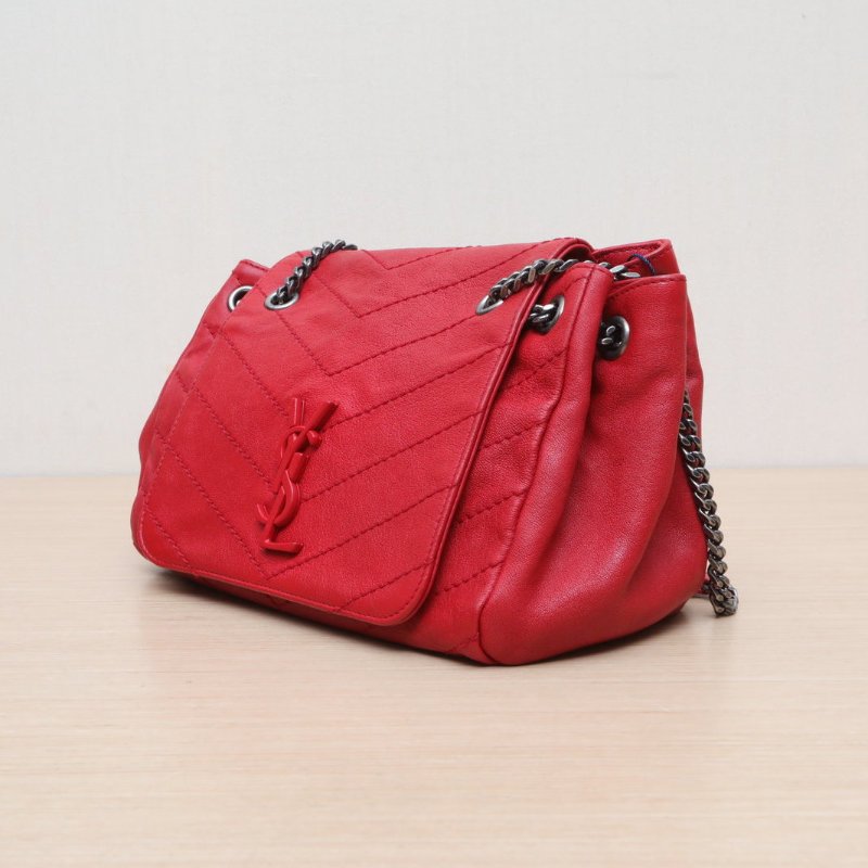 SAINT LAURENT 紅色羊皮銀扣Nolita小號21鏈條包肩背包-3