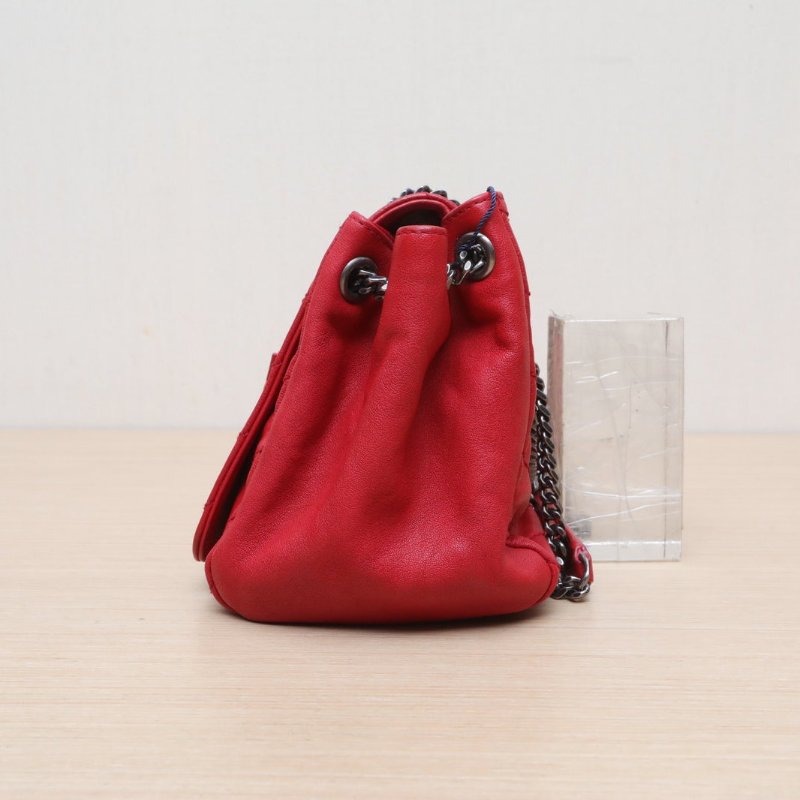 SAINT LAURENT 紅色羊皮銀扣Nolita小號21鏈條包肩背包-4